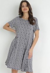 Granatowa Sukienka Mini w Drobne Kwiaty Eudolla. Niebieskie sukienki damskie Born2be, l, bez wzorów, bez kołnierzyka, bez ramiączek, mini, rozkloszowane. Za 54.99 zł.