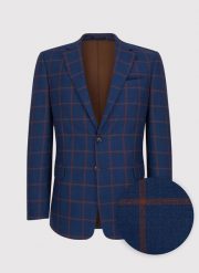 PAKO LORENTE – Granatowa casualowa marynarka męska w rudą kratę. Brązowe marynarki męskie Pako Lorente, bez wzorów, z wełny, casualowe. Za 399.99 zł.