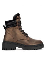 MEXX Trzewiki MI001713143W Miedziany. Brązowe botki damskie Mexx, ze skóry, bez obcasa, na płaskiej podeszwie, bez zapięcia. Za 349.99 zł.
