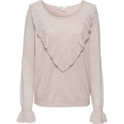 Sweter z falbaną bonprix beżowy. Swetry damskie bonprix. Za 37.99 zł.