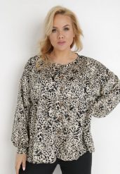 Jasnobeżowa Bluzka Leafgleam. Brązowe bluzki damskie Born2be, l, bez wzorów, klasyczne, bez kołnierzyka, bez ramiączek. Za 79.99 zł.