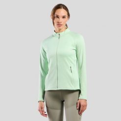 Bluza damska Odlo TENCIA Mid layer full zip. Zielone bluzy damskie Odlo, na zimę, m, bez wzorów, z materiału, bez kaptura. Za 297.49 zł.