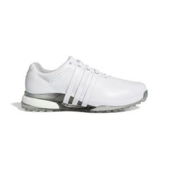 Szerokie buty golfowe bez kolców adidas Tour360 25. Białe buty sportowe męskie Adidas, bez zapięcia, na golfa. W wyprzedaży za 783.45 zł.
