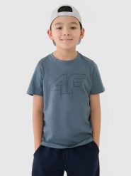 4F T-shirt z nadrukiem chłopięcy - turkusowy 140 (9-10 lat). Niebieskie t-shirty dla chłopców 4f, bez wzorów, z bawełny, bez ramiączek. Za 39.99 zł.