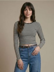 Bawełniana koszulka z długim rękawem w paski - wielobarwny. T-shirty damskie Sinsay, l, bez wzorów, z bawełny, bez kołnierzyka. Za 19.99 zł.