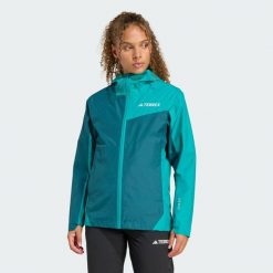 Kurtka Terrex Multi 2.5L Rain.Rdy. Niebieskie kurtki sportowe damskie Adidas, l, bez wzorów, z materiału, bez kaptura, trekkingowe. W wyprzedaży za 524.25 zł.