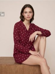 Koszula nocna w wiśnie z wiskozą i domieszką bawełny - bordowy. Czerwone koszule nocne damskie Sinsay, l, bez wzorów, z bawełny. Za 39.99 zł.