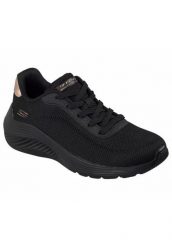Buty SKECHERS BOBS SQUAD WAVES CURRENT Czarny. Czarne obuwie sportowe damskie Skechers, bez wzorów, z materiału, na fitness i siłownię. Za 246.99 zł.