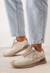 Beżowe Sneakersy Ozdobione Geometrycznym Motywem Sameen. Brązowe obuwie sportowe damskie Born2be, z aplikacjami, z jeansu, trekkingowe. Za 119.99 zł.