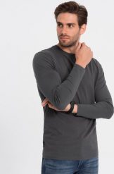 Ombre Męski longsleeve BASIC z okrągłym dekoltem - grafitowy V6 OM-LSBL-0106 L. Szare bluzki z długim rękawem męskie Ombre, l, bez wzorów, bez kołnierzyka. Za 79.99 zł.