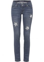 Dżinsy Skinn, low waist, z motywem gwiazd. Niebieskie jeansy damskie bonprix. Za 169.99 zł.