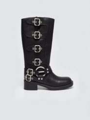 Kozaki damskie z ozdobnymi sprzączkami czarne OO274A201 906. Czarne kozaki damskie Big Star, z gumy, bez obcasa. Za 469.99 zł.