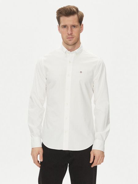 Gant Koszula Slim Oxford Stretch 3230115 Biały Slim Fit. Białe koszule męskie GANT, m, bez wzorów, z bawełny, bez kołnierzyka, bez ramiączek. Za 299.99 zł.