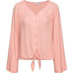 Bluzka z przewiązaniem bonprix jasny koralowy. Czerwone bluzki damskie bonprix, bez wzorów, bez kołnierzyka, bez ramiączek. Za 37.99 zł.