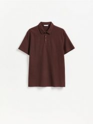 Koszulka polo regular fit - ciemnobrązowy. Brązowe koszulki polo męskie Reserved, l, bez wzorów, z bawełny, bez ramiączek. Za 79.99 zł.