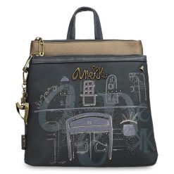 Granatowy Elegancki Damski Plecak Anekke. Niebieskie plecaki damskie Anekke, z aplikacjami, z materiału, eleganckie. Za 399.00 zł.