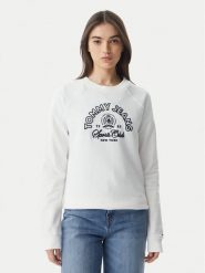 Tommy Jeans Bluza Heritage Logo DW0DW22821 Biały Regular Fit. Białe bluzy damskie Tommy Jeans, xs, bez wzorów, z bawełny, bez kaptura. Za 489.99 zł.