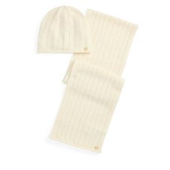 Zestaw szalik i czapka LAUREN RALPH LAUREN. Białe czapki i kapelusze damskie Lauren Ralph Lauren, bez wzorów. Za 819.99 zł.