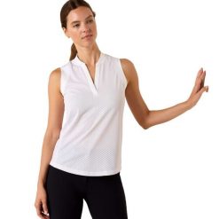 Damska koszulka do jazdy konnej Ariat Mesa. Białe t-shirty damskie Ariat, bez wzorów, bez kołnierzyka. Za 215.00 zł.