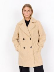 Soyaconcept® płaszcz z pluszowego futra - SC-Mukite Kobiety beżowy, XXL. Brązowe płaszcze damskie xxl, bez wzorów, krótkie, bez kaptura. Za 429.95 zł.