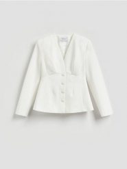 Taliowana marynarka - biały. Białe żakiety damskie Reserved, l, bez wzorów, z tkaniny. Za 239.99 zł.