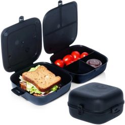 Pojemnik śniadaniowy lunchbox dzielony czarny 2x700 ml. Czarne torby i plecaki dziecięce Vilde, z tworzywa sztucznego. W wyprzedaży za 19.90 zł.