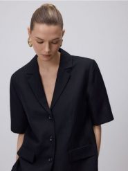 Marynarka z lnem - czarny. Czarne żakiety damskie Reserved, l, bez wzorów, z wiskozy. Za 179.99 zł.