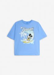 T-shirt z motywem myszki Mickey, loose fit, czysta bawełna. Niebieskie koszule dla chłopców bonprix, bez wzorów, z bawełny, bez kołnierzyka, bez ramiączek. Za 64.99 zł.