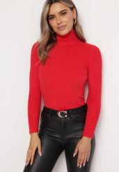 Czerwony Golf Wełniany Prążkowany Ona. Czerwone swetry damskie Born2be, xs, bez wzorów, z dzianiny, bez kołnierzyka, bez ramiączek, długie, bez kaptura. Za 49.99 zł.