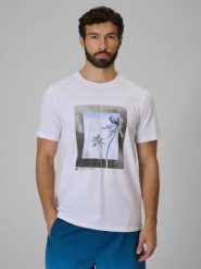 4F T-shirt regular z nadrukiem męski - biały M. Białe t-shirty męskie 4f, m, bez wzorów, z bawełny, bez kołnierzyka. Za 79.99 zł.