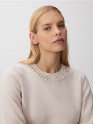 Bluza z ozdobnym dekoltem - beżowy. Brązowe bluzy damskie Reserved, l, bez wzorów, z bawełny, bez kaptura. W wyprzedaży za 89.99 zł.