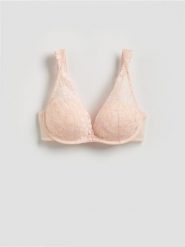 Koronkowy biustonosz push up - kremowy. Białe biustonosze Reserved, bez wzorów, z koronki. Za 69.99 zł.