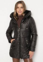 Czarna Pikowana Kurtka Przejściowa z Bocznymi Suwakami i Kapturem Soralessa. Czarne kurtki damskie Born2be, l, bez wzorów, z dzianiny. Za 169.99 zł.