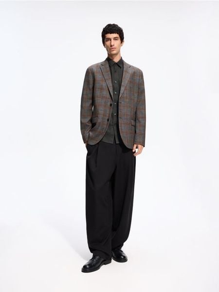 Marynarka slim fit w kratę - szary. Szare marynarki męskie Reserved, bez wzorów, z tkaniny. Za 359.99 zł.