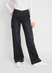 Jeansy wide leg, mid waist, z elastyczną wstawką w talii. Niebieskie jeansy damskie bonprix. Za 124.99 zł.