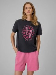 T-shirt relaxed z nadrukiem damski 4F 4FRSS26TTSHF4517. Czarne t-shirty damskie 4f, l, bez wzorów, z bawełny, klasyczne, bez kołnierzyka. Za 79.99 zł.
