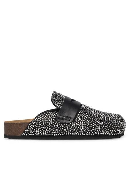 Eva Minge Klapki PERPETUE-24SS03 Srebrny. Szare klapki damskie Eva Minge, bez wzorów, ze skóry, bez obcasa. Za 199.99 zł.