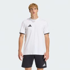 Koszulka Entrada 26. Białe koszulki sportowe męskie Adidas, l, z aplikacjami, z bawełny, bez kołnierzyka, bez ramiączek, na fitness i siłownię. Za 82.99 zł.