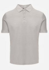 Szara Gładka Koszulka Polo o Klasycznym Kroju Sinopea. Szare koszulki polo męskie Born2be, l, bez wzorów, z jeansu, biznesowe, bez ramiączek. Za 79.99 zł.