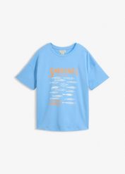 T-shirt z grubej bawełny organicznej. Niebieskie t-shirty damskie bonprix, bez wzorów, z bawełny, bez kołnierzyka. Za 54.99 zł.