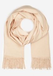 Jasnobeżowy Szalik z Tkaniny Wykończony Frędzlami Teofilla. Brązowe szaliki i chusty damskie Born2be, bez wzorów, z tkaniny, klasyczne. Za 44.99 zł.