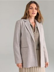 Marynarka - beżowy. Brązowe żakiety damskie Sinsay, l, bez wzorów. Za 79.99 zł.