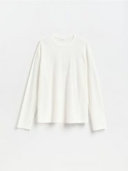 Strukturalny longsleeve - złamana biel. Bluzki z długim rękawem męskie Reserved, l, bez wzorów, z bawełny, bez kołnierzyka. Za 79.99 zł.