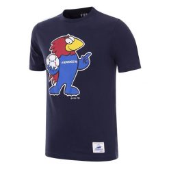 Koszulka dla dorosłych - Maskotka Mistrzostw Świata Francja 1998 - Niebieska. Niebieskie koszulki sportowe męskie COPA FOOTBALL, xl, bez wzorów, bez kołnierzyka, bez ramiączek, do piłki nożnej. Za 211.98 zł.