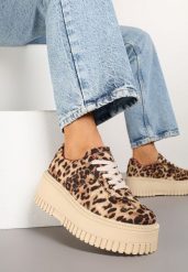 Panterkowe Sneakersy Typu Tenisówki na Żłobionej Platformie Lorreia. Obuwie sportowe damskie Renee, bez wzorów, z jeansu, eleganckie, bez zapięcia. Za 89.99 zł.