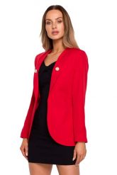 Elegancki Żakiet z Ozdobnymi Guzikami - Czerwony. Czerwone żakiety damskie MOE, l, bez wzorów, z elastanu, eleganckie. Za 298.90 zł.