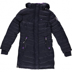 Parka zimowa w kolorze granatowym. Niebieskie kurtki i płaszcze dla dziewczynek Geographical Norway Kids & Women, na zimę, z aplikacjami. W wyprzedaży za 250.95 zł.