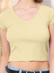 Koszulka basic w prążek - żółty. Żółte t-shirty damskie Sinsay, l, bez wzorów, bez kołnierzyka. W wyprzedaży za 8.99 zł.