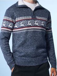 Ocieplany sweter z wysokim kołnierzem - niebieski. Niebieskie swetry przez głowę męskie Sinsay, l, bez wzorów, bez kołnierzyka. Za 79.99 zł.