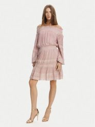Guess Sukienka koktajlowa W5GK24 WE550 Różowy Regular Fit. Czerwone sukienki damskie Guess, xs, z aplikacjami, z wiskozy, wizytowe, bez kołnierzyka, bez ramiączek. Za 449.99 zł.